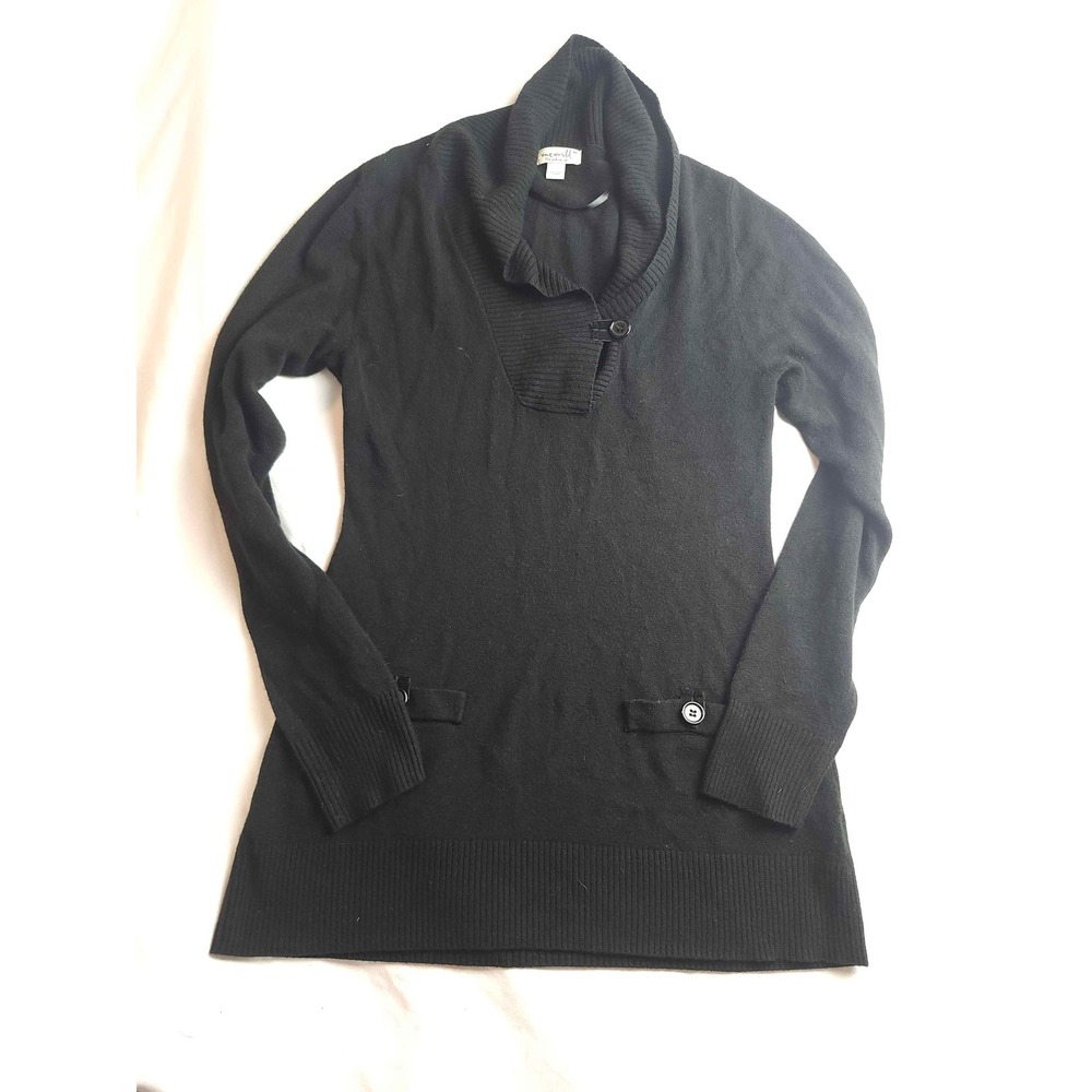 One World Black Shawl Collar Button Detail Knit Sweater Womens Size Medium